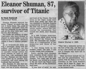 Titanic Survivor Eleanor Shuman