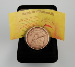 titanic coal coin - rear display certificate