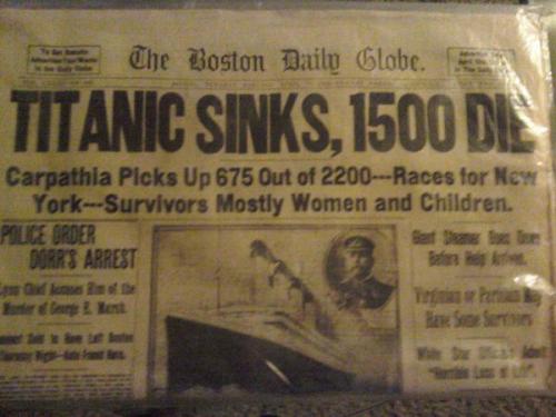 Titanic Newspaper Article: Boston Daily Globe