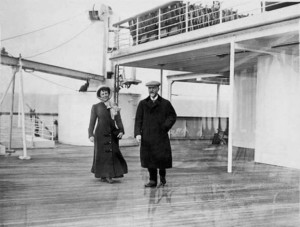 Couple taking an early stroll on the Titanic  "A" Deck